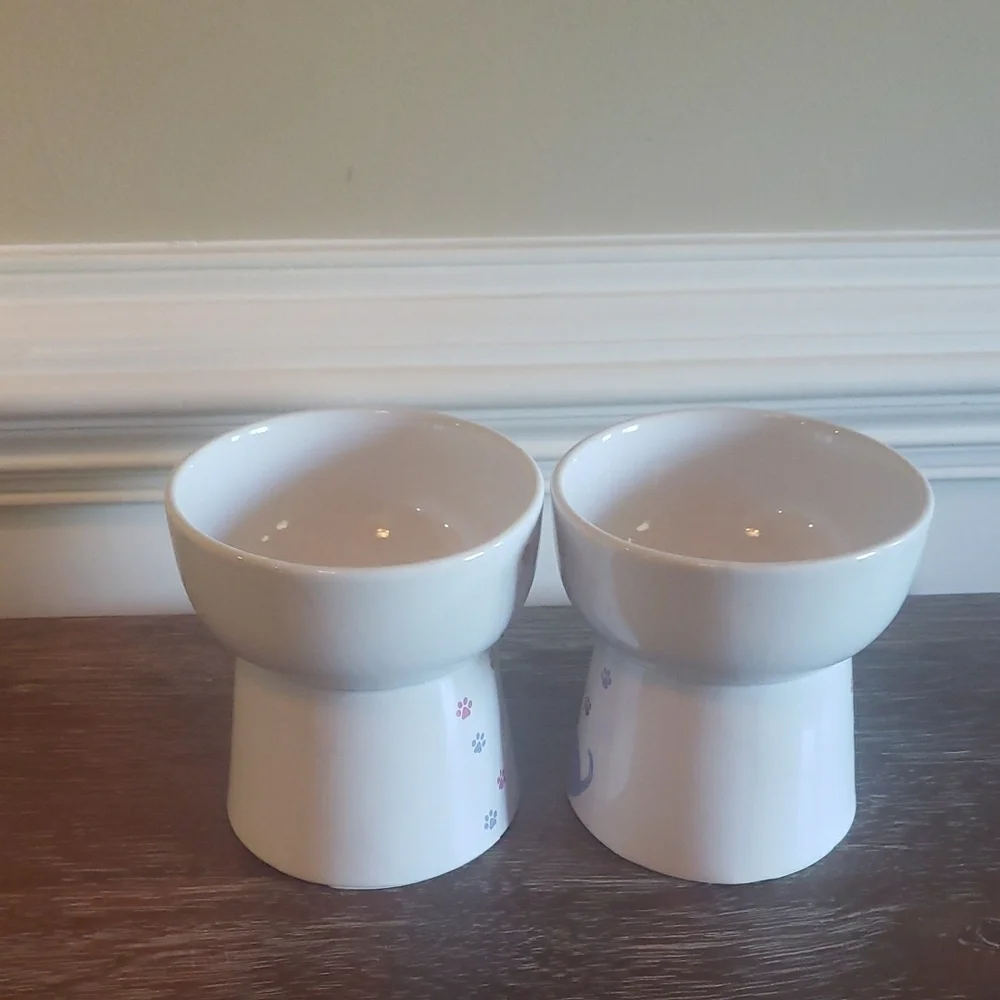 New! Frisco Cat Print Non-Skid Elevated Ceramic Cat Bowl, 1.5 cup (2 bowls)